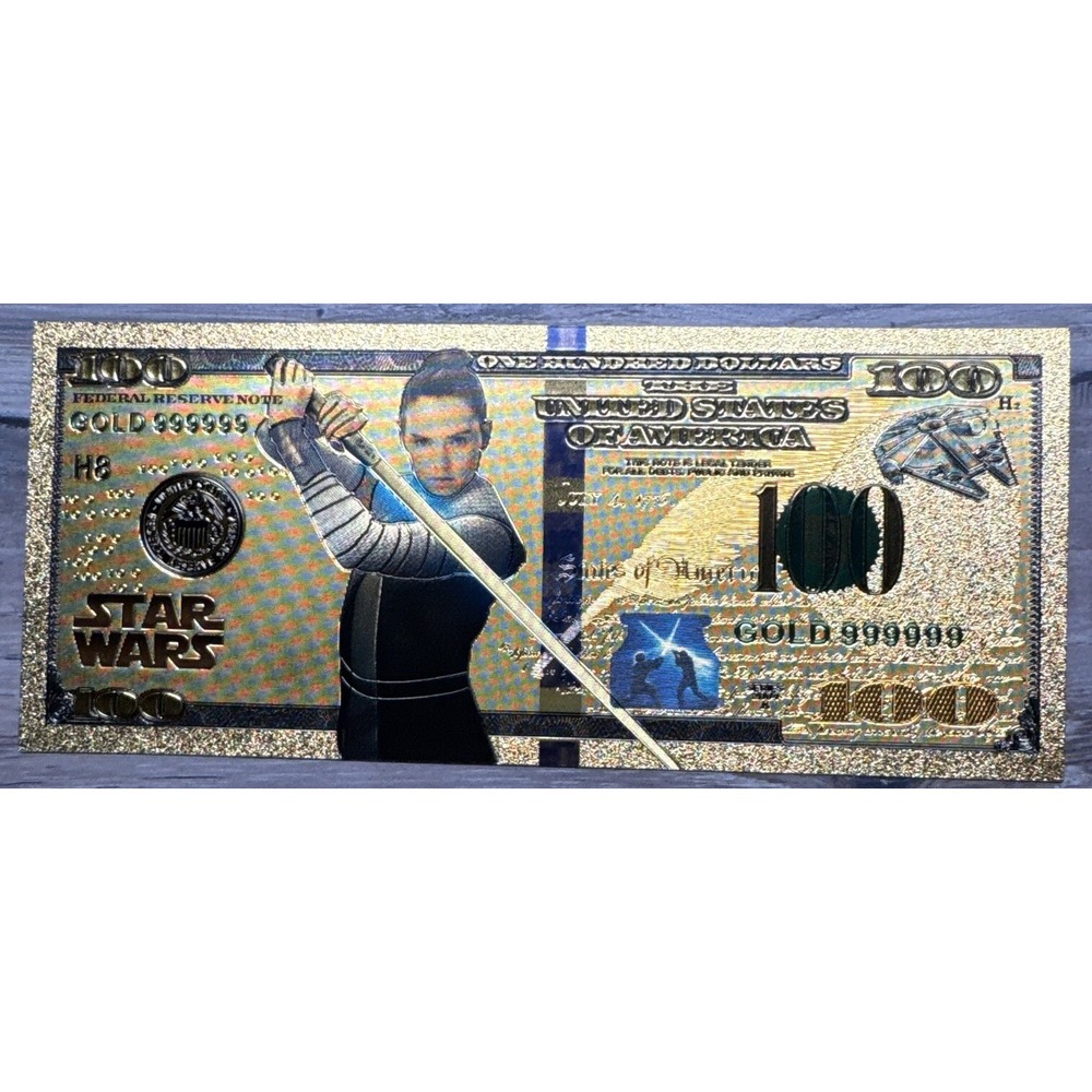 24k Gold Plated Rey Star Wars Banknote Collectible Bill